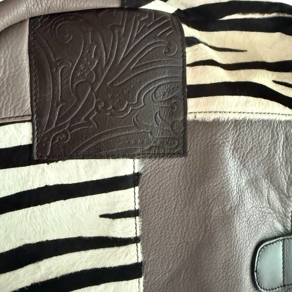 RARE/NWOT ETRO  Pony hair Zebra  Print Leather Patchwork Bag